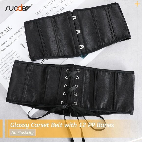 Women\'s Jacquard Corset Belt Lace Up Bustier Waspie Belt Renaissance Black Gloss main image 4